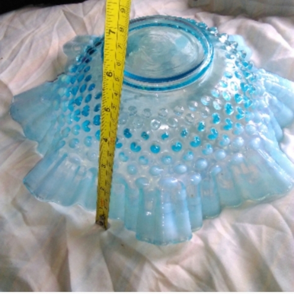 Fenton Hobnail Blue Opalescent Ruffled Edge Glass Vase - Picture 3 of 5